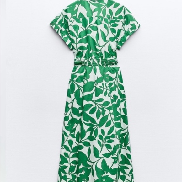 BELTED PRINTED MIDI DRESS GREEN/WHITE . SIZE L - Picture 7 of 13